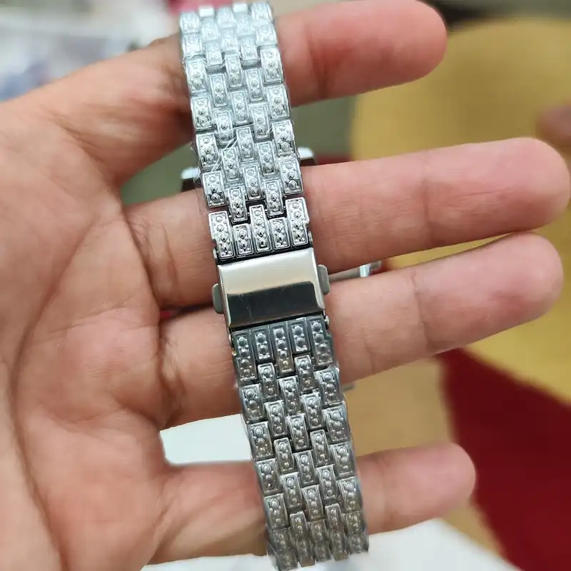 ست ساعت مچی عقربه ای زنانه و مردانه مدل فول نگین قاب دور نگین کد 1