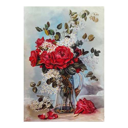 تابلو نقاشی رنگ روغن طرح گل رز کد 31