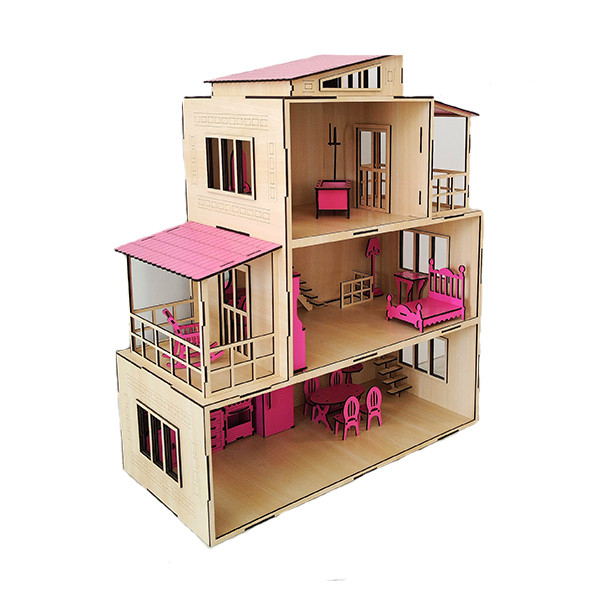 اسباب بازی مدل خانه عروسکی B طرح چوبی سه طبقه