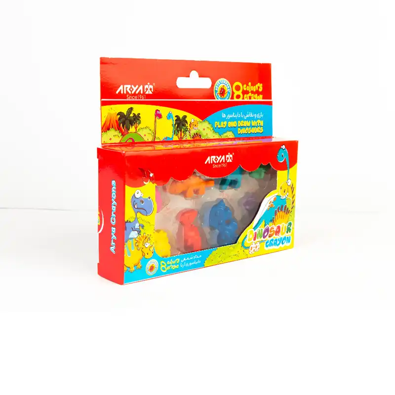 مداد شمعی 8 رنگ آریا مدل دایناسوری کد 2057