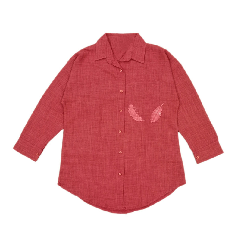 شومیز زنانه مدل گلدوزی رنگ آجری