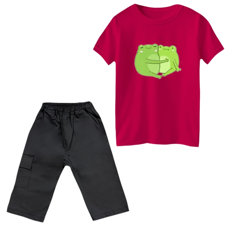 ست تی‌شرت و شلوارک پسرانه مدل قورباغه عاشق