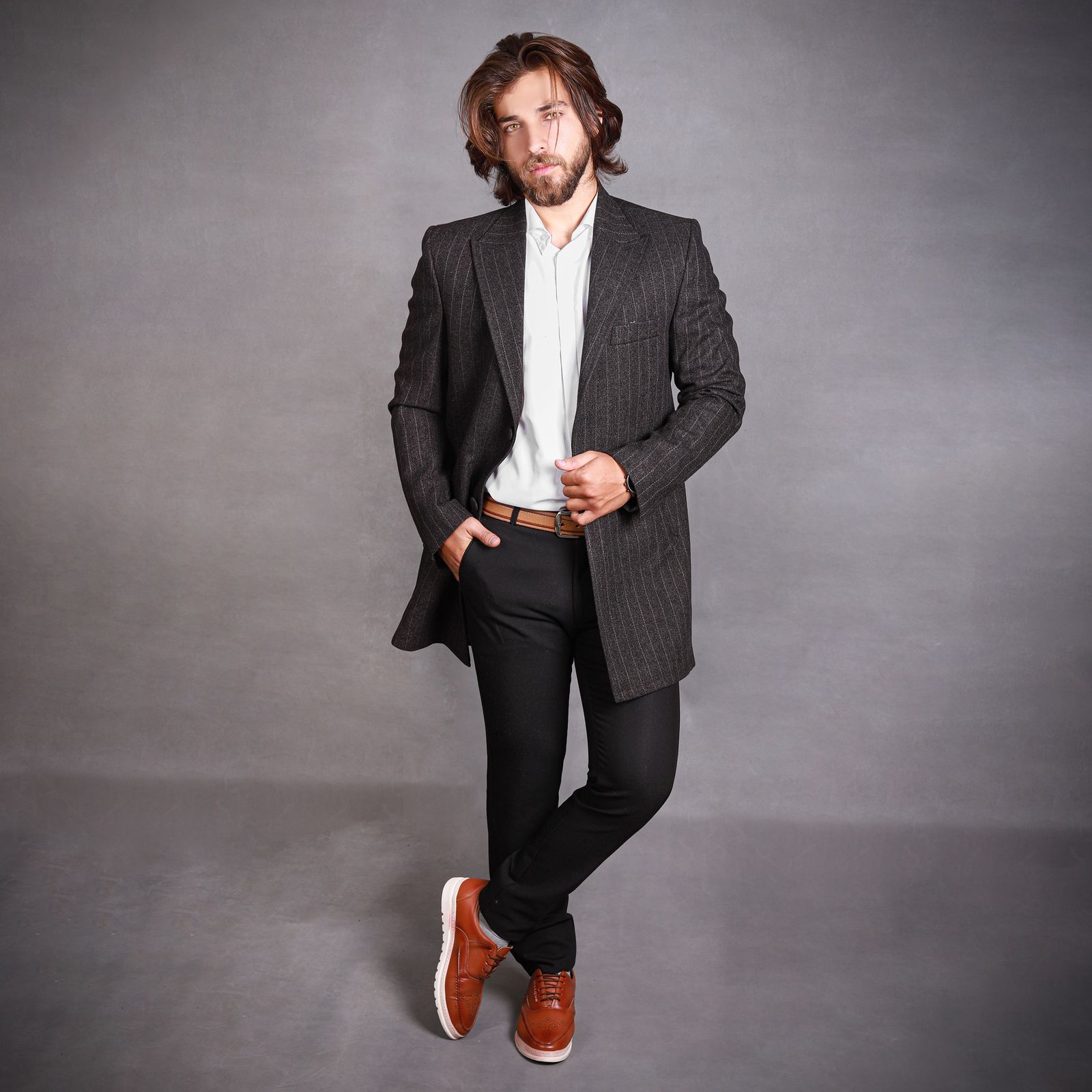 پالتو مردانه مدل راه راه بلیزر - TH رنگ قهوه ای -  - 5