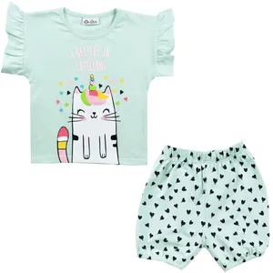 ست تی شرت و شلوارک دخترانه نیروان مدل 2173 -1