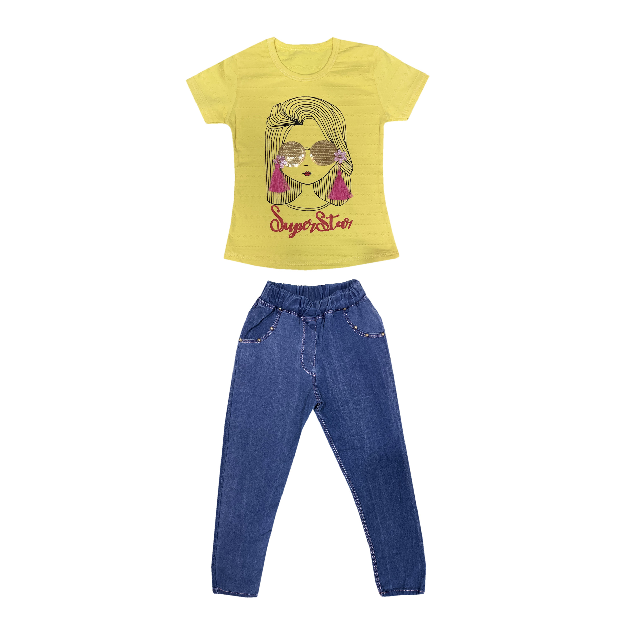 ست تی شرت و شلوار دخترانه مدل سوپر استار کد 2020