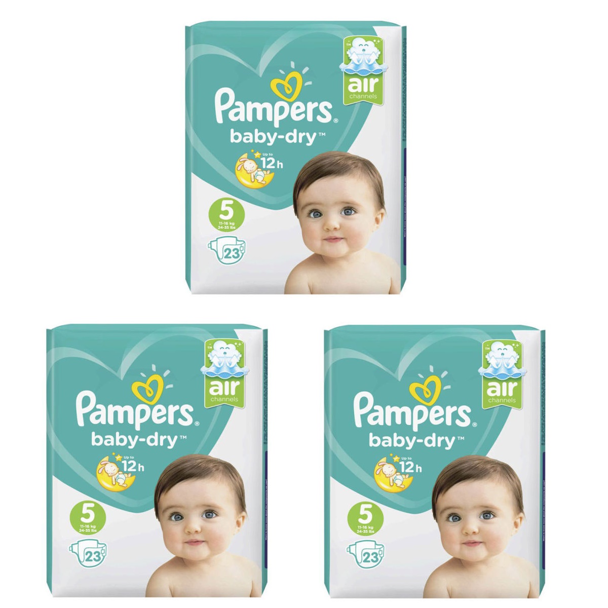 پوشک پمپرز مدل baby dry سایز 5 بسته 23 عددی مجموعه 3 عددی