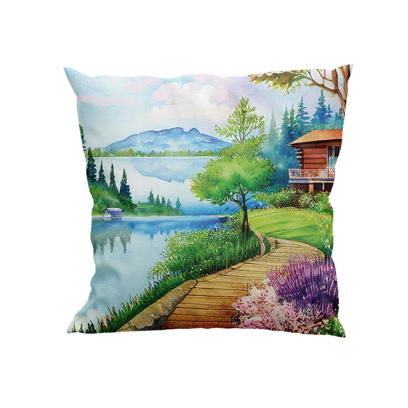 کوسن پاد آفرین مدل نقاشی آبرنگ طبیعت کد DKK186