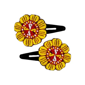 گیره مو دخترانه مدل سوزن دوزی کد Y-01 مجموعه 2 عددی