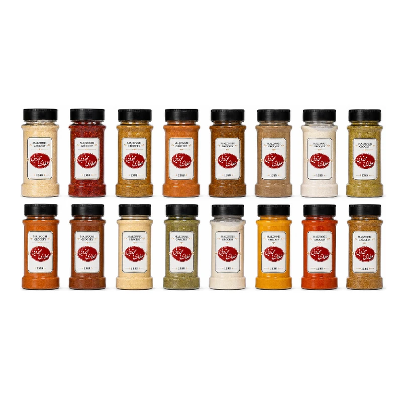 مجموعه ادویه عطاری مجذوبی - 1800 گرم بسته 16 عددی