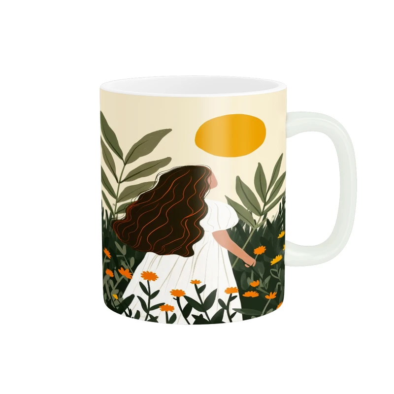 ماگ پادآفرین مدل دخترانه طرح دختر و گل کد p6448