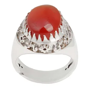 انگشتر نقره مردانه بازرگانی میلادی مدل عقیق یمنی رکاب قلمزنی دستساز مدرن کد AM_2360