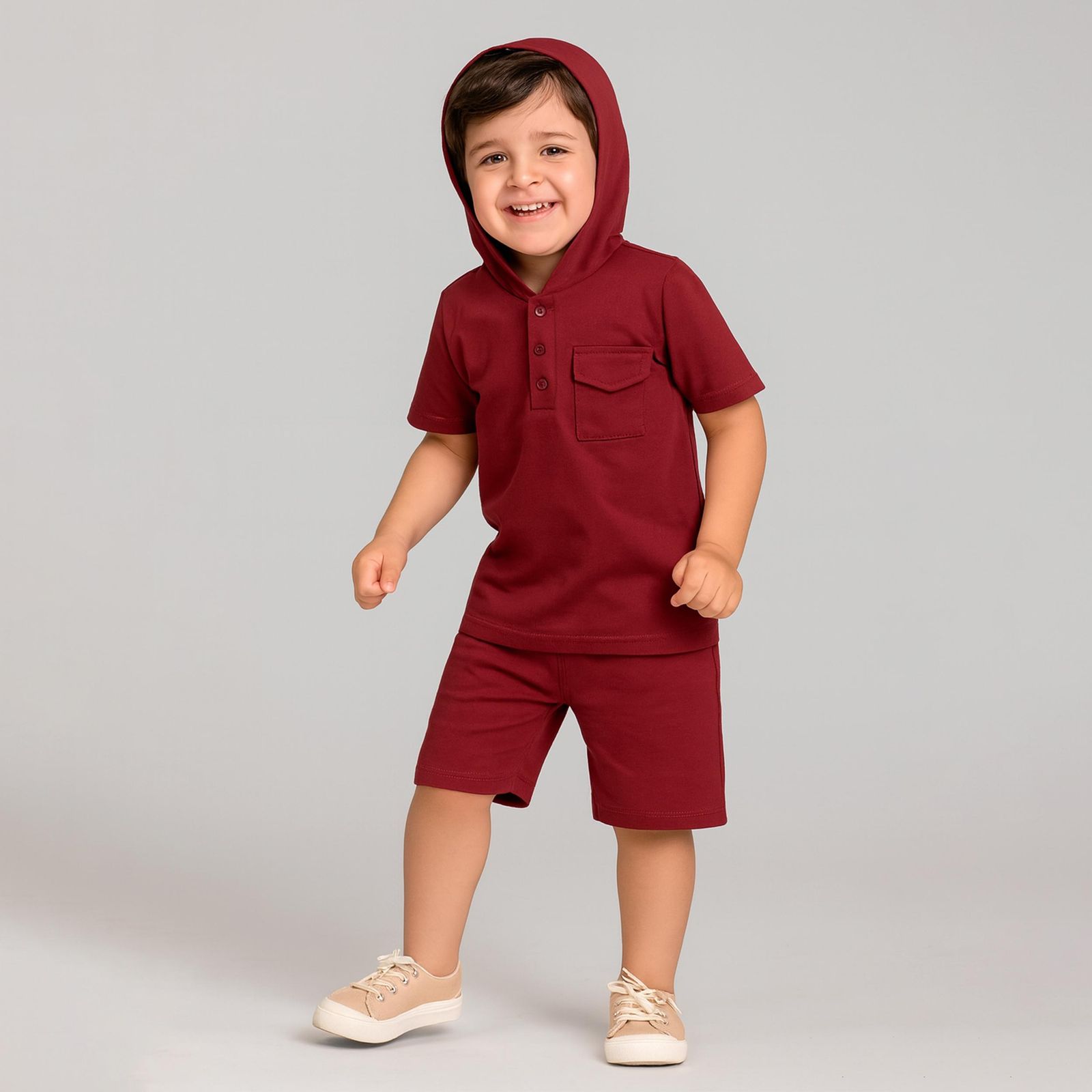 ست تی شرت کلاهدار و شلوارک پسرانه مادر مدل Taco - - 1