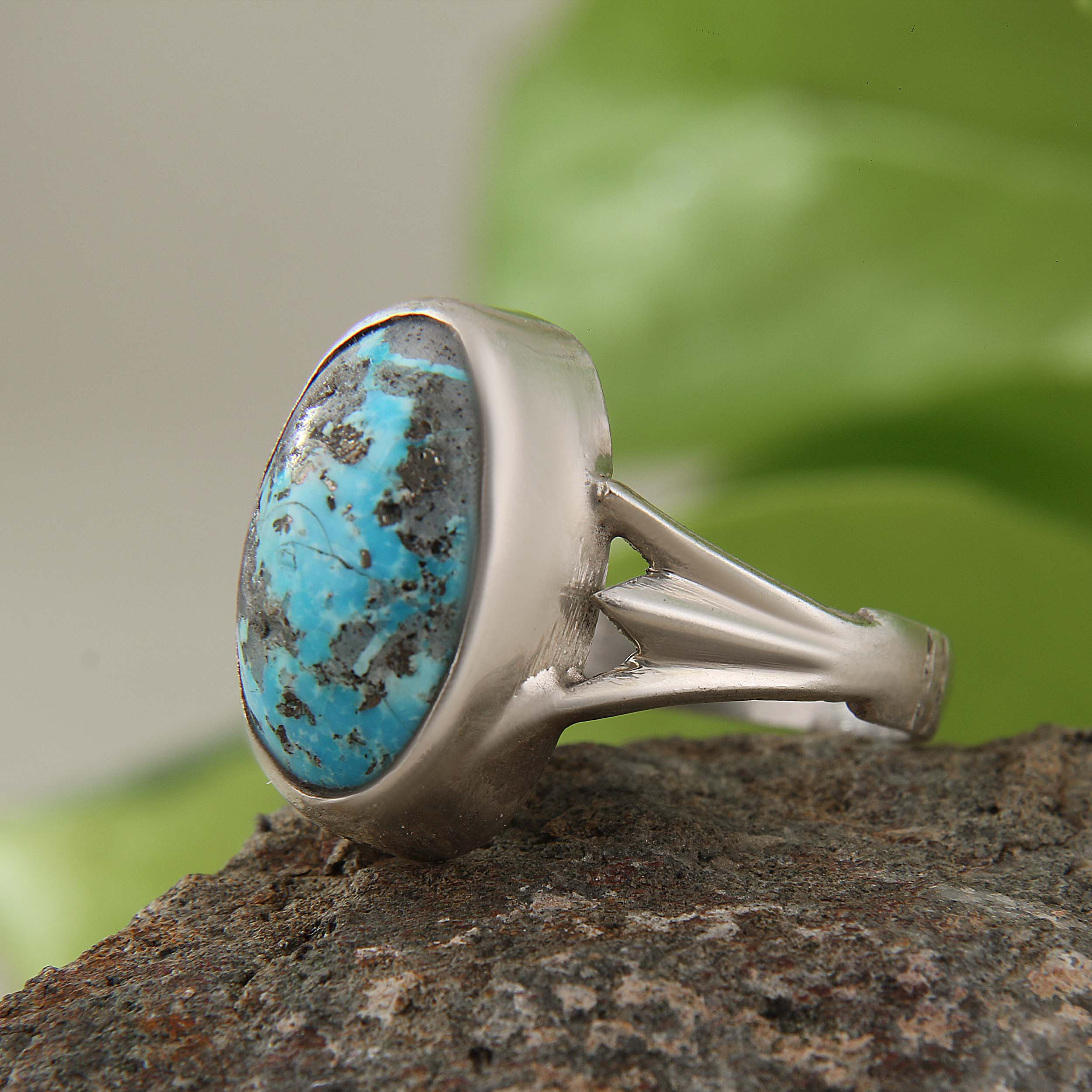 انگشتر نقره مردانه بازرگانی میلادی مدل سنگ فیروزه طبیعی نیشابور رکاب سیلندری کد AM_3069