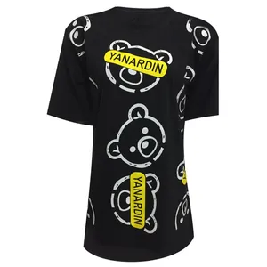 تی شرت لانگ زنانه مدل نخی تدی کد DKCOP 426 رنگ مشکی