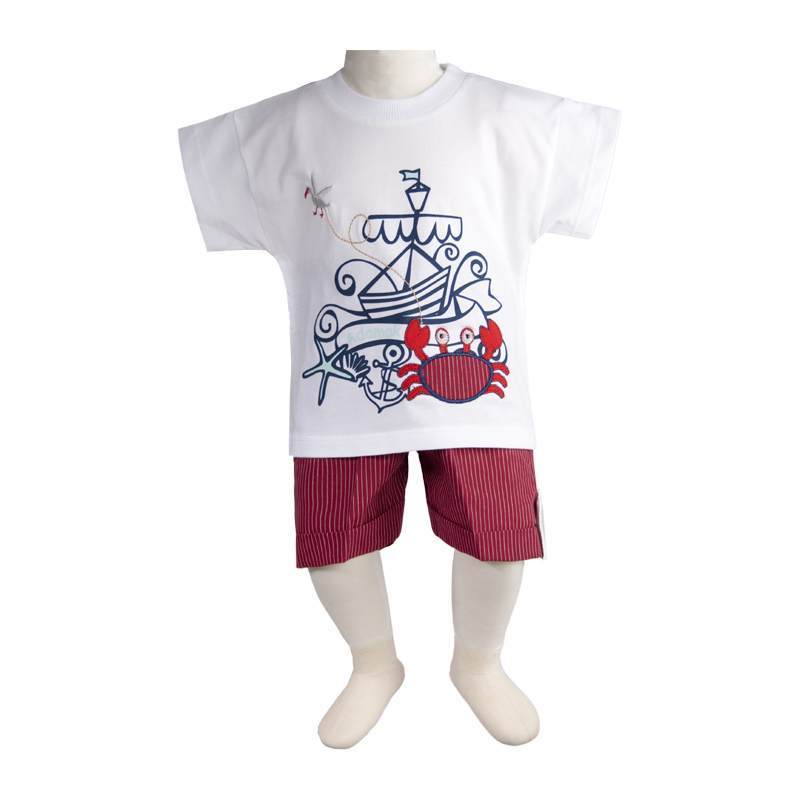 ست تی شرت و شلوارک نوزادی آدمک مدل خرچنگ کد 16010 رنگ سفید