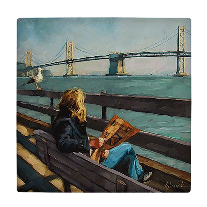  زیر لیوانی  طرح نقاشی دختر روزنامه خوان و مرغ دریایی کد    6167349_5461