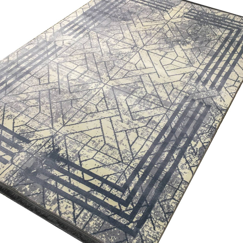 فرش ماشینی 440 شانه دنیای فرش زمینه و حاشیه سیلور مدل فانتزی کد 557