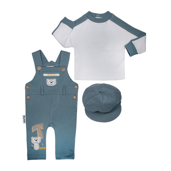 ست 3 تکه لباس نوزادی آدمک مدل ببری کد 310002 رنگ آبی فولادی