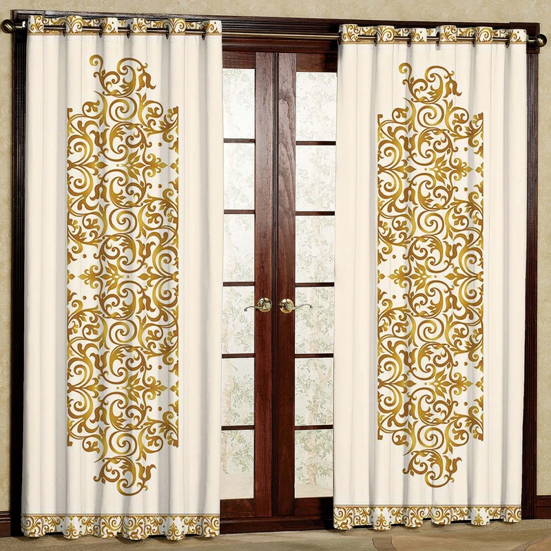 پرده بارمان دکور طرح ترنج مدل مخمل پانچی کد 1753 W سایز 140x280 سانتی متر