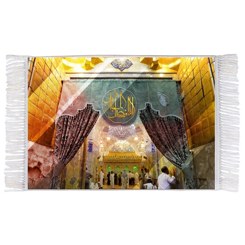 فرش ماشینی دیوارکوب اطلس آبی مدل اباالفضل عباس کد T4619