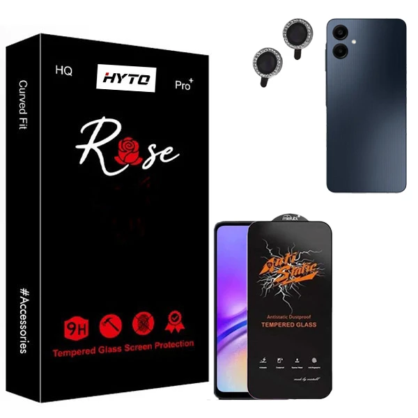 محافظ صفحه نمایش هیتو مدل Rose Antistatic Guard مناسب برای گوشی موبایل سامسونگ galaxy a06 به همراه محافظ لنز نگینی