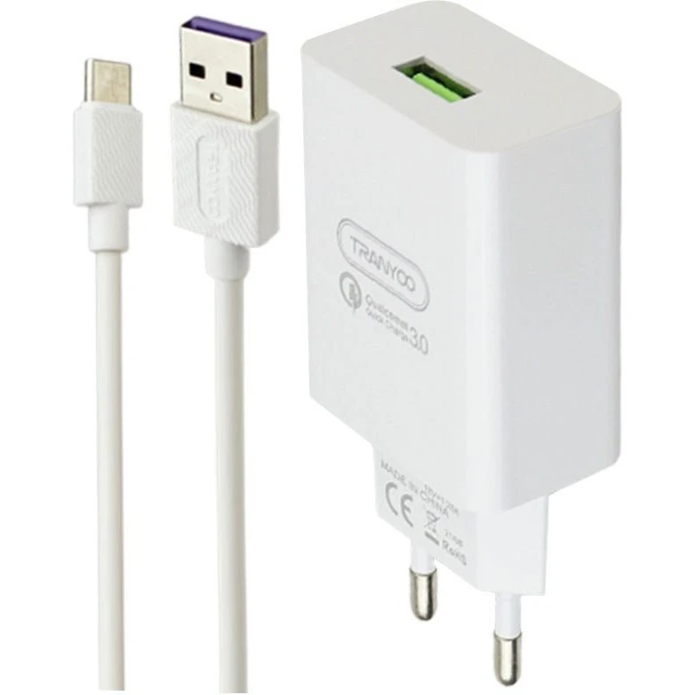 شارژر دیواری 18 وات ترانیو مدل EU SE4 TC به همراه کابل تبدیل USB-A به USB-C
