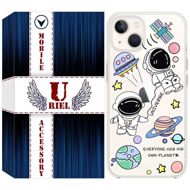 کاور یوریل قاب مدل Clear کد 25 طرح فضانوردان مناسب برای گوشی موبایل اپل iPhone 13