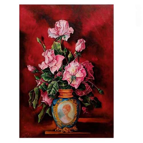 تابلو نقاشی رنگ روغن طرح گل رز ورسای