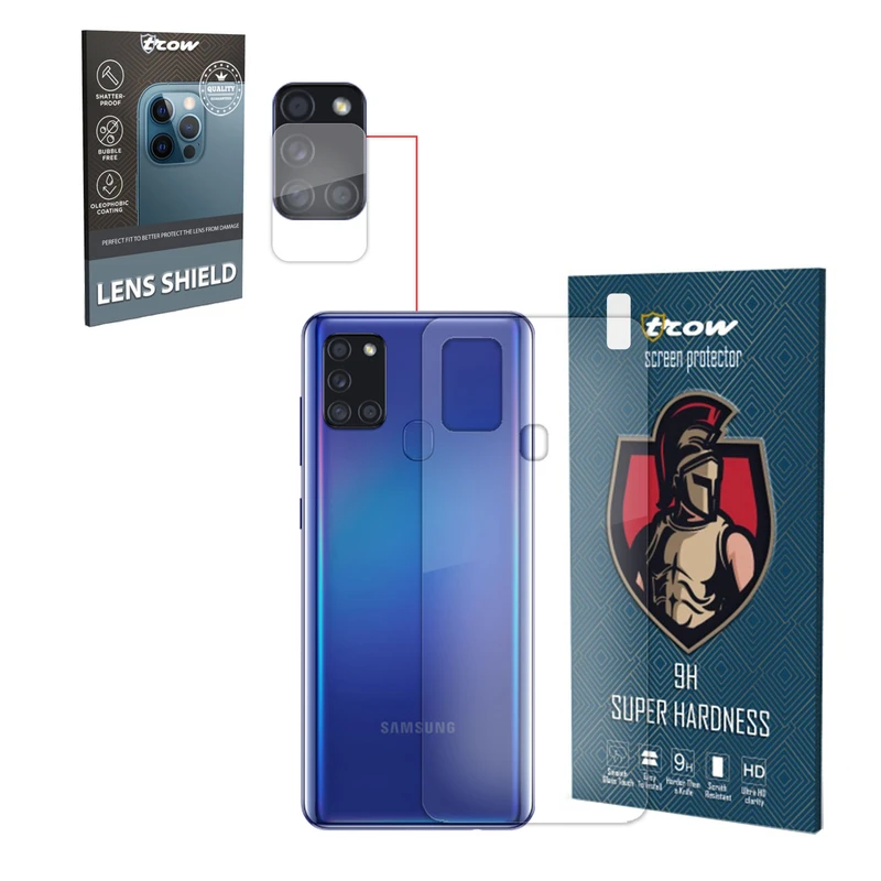 محافظ لنز دوربین ترو مدل A21-s مناسب برای گوشی موبایل سامسونگ Galaxy A21s به همراه محافظ پشت گوشی