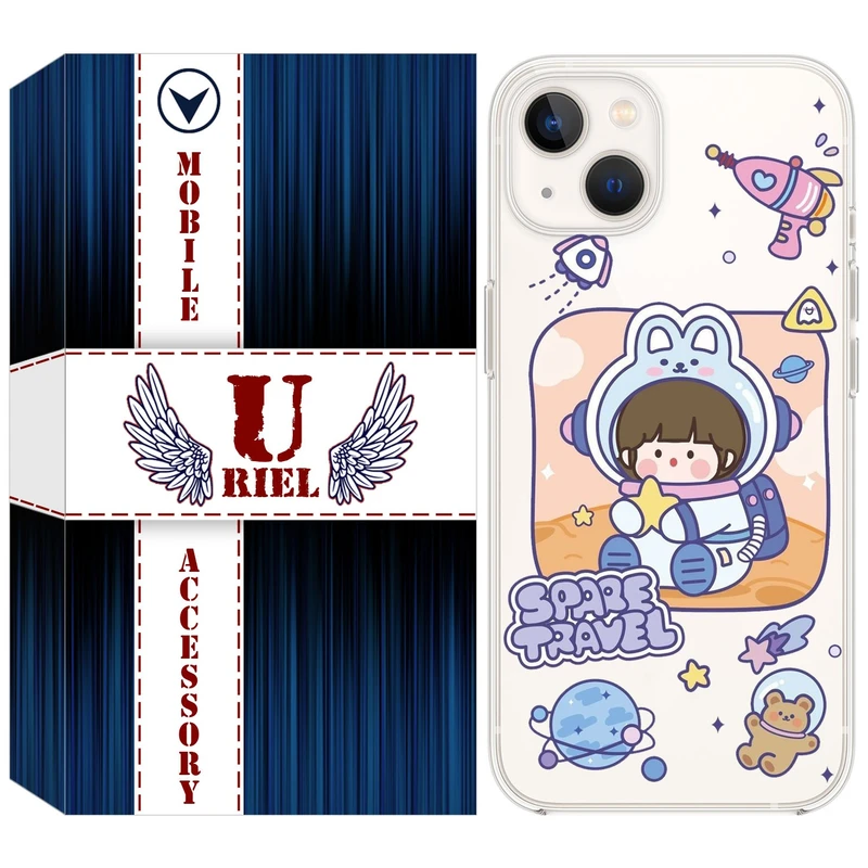 کاور یوریل قاب مدل Clear کد 9 طرح دختر فضانورد مناسب برای گوشی موبایل اپل iPhone 13