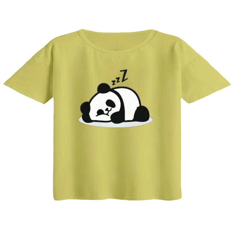 کراپ تی‌شرت آستین کوتاه زنانه مدل پاندای خوابیده