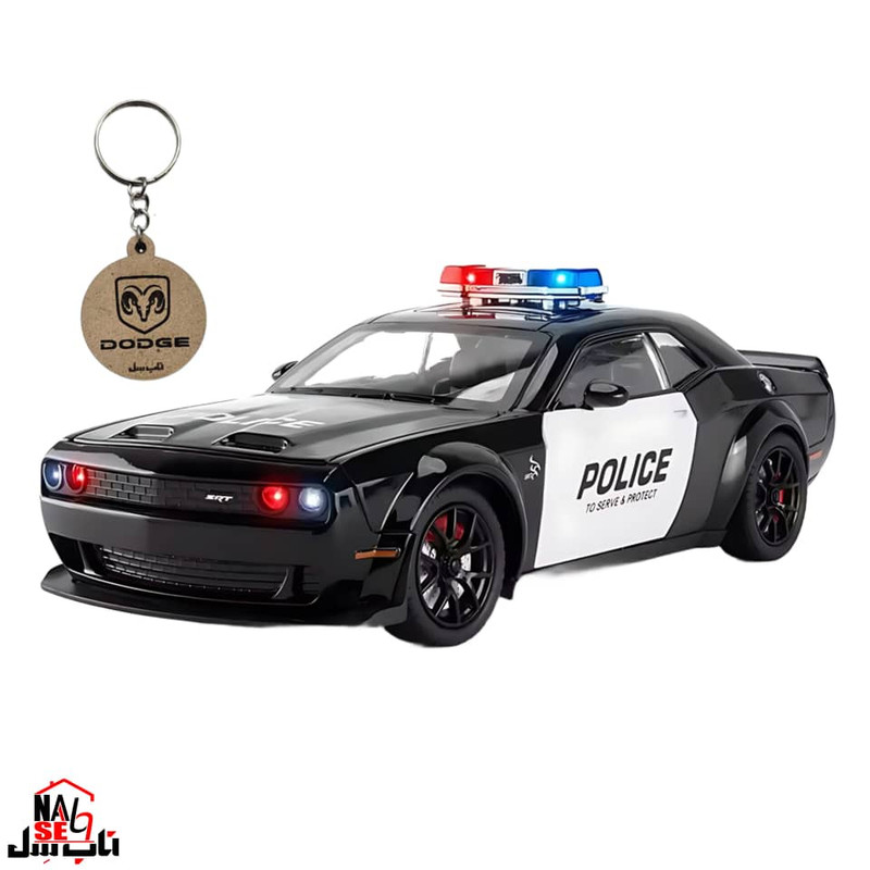 ماکت ماشین ناب سل مدل دوج چلنجر هلکت پلیس فلزی همراه با جاسوییچی Dodge Challenger SRT Police