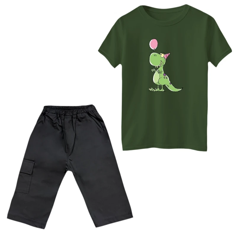 ست تی‌شرت و شلوارک پسرانه مدل دایناسور و بادکنک