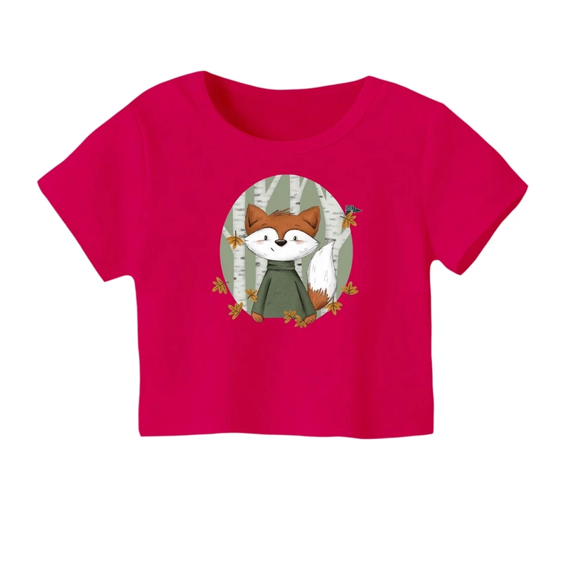 کراپ‌ تی‌شرت آستین کوتاه زنانه مدل روباه کد ۲