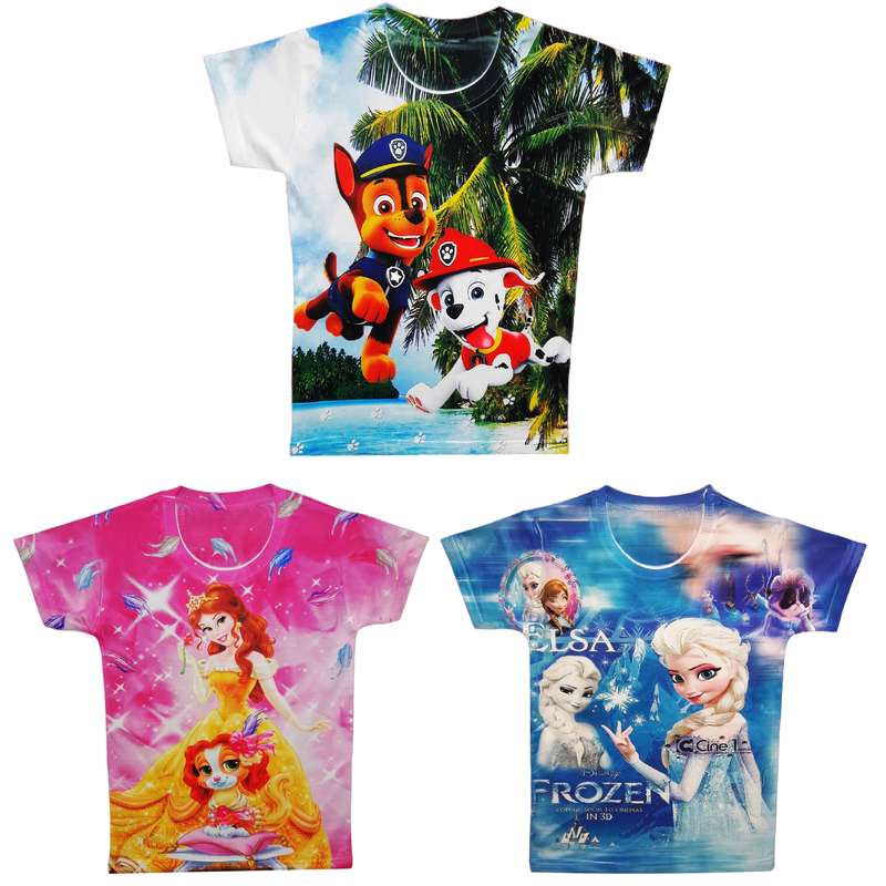 تی شرت دخترانه طرح سگ های نگهبان و السا وآنا و پرنسس کد H03 مجموعه 3 عددی