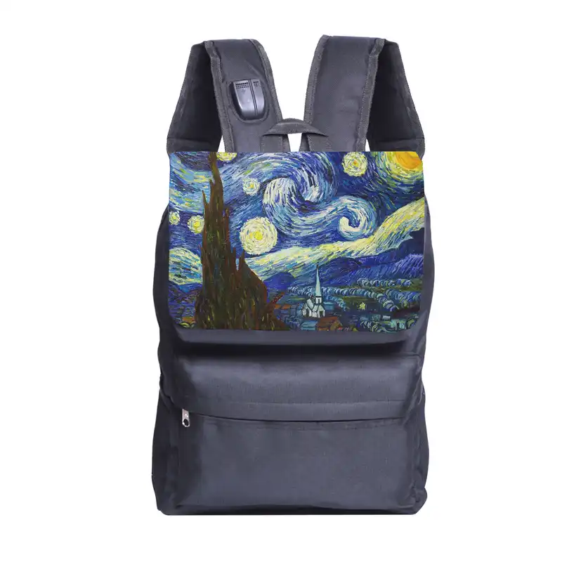 کوله پشتی طرح شب پرستاره ونگوگ کد kjk13 به همراه جامدادی و کلاسور