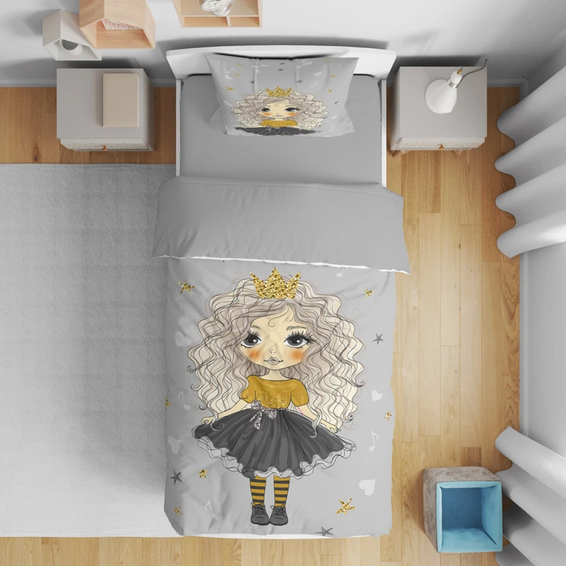 سرویس روتختی مدل دختر موفرفری 4614 تکنفره 5 تکه