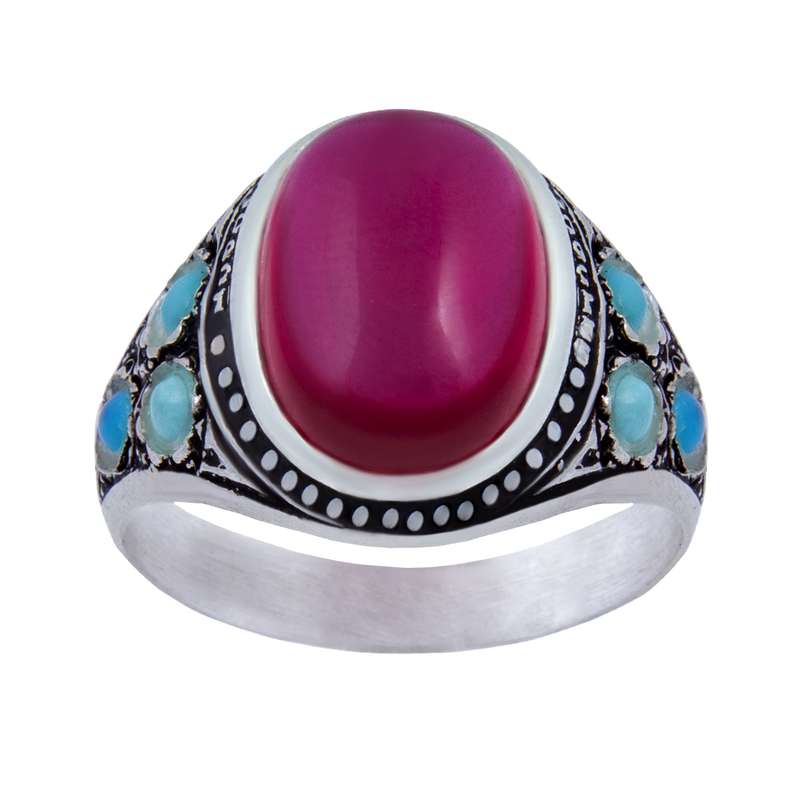 انگشتر نقره مردانه مدل یاقوت سیلندری کد AM_018