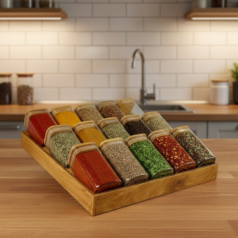 ست جای ادویه 15 پارچه مدل مکارتی کد Helena3 به همراه استند