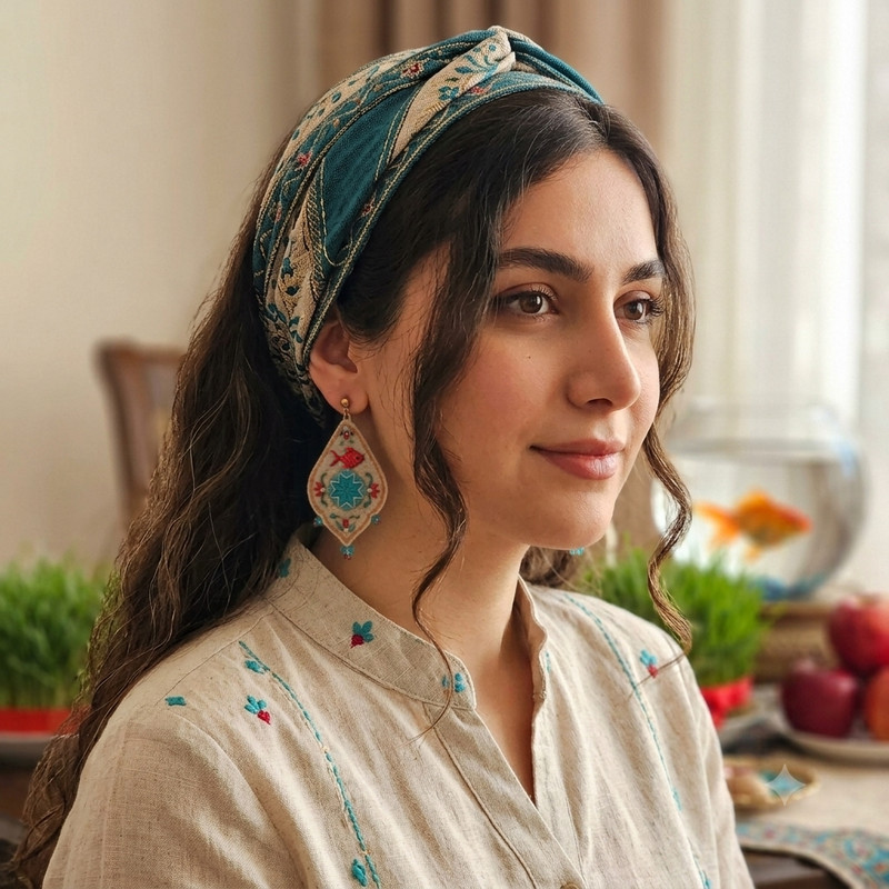 گوشواره دست دوز زنانه مدل ماهی گلی نوروز