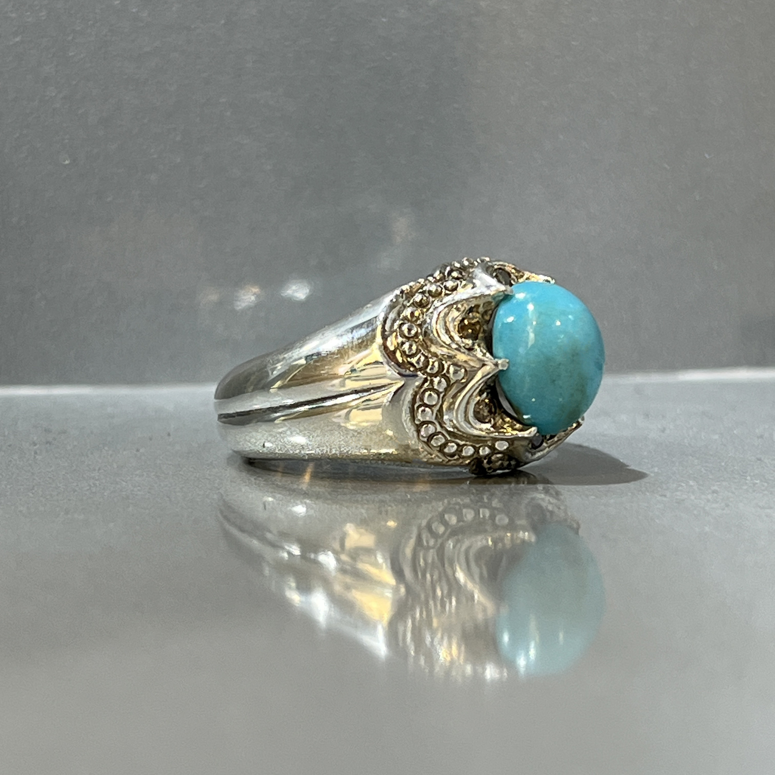 انگشتر نقره مردانه مدل دستساز مزین به فیروزه نیشابوری و الماس