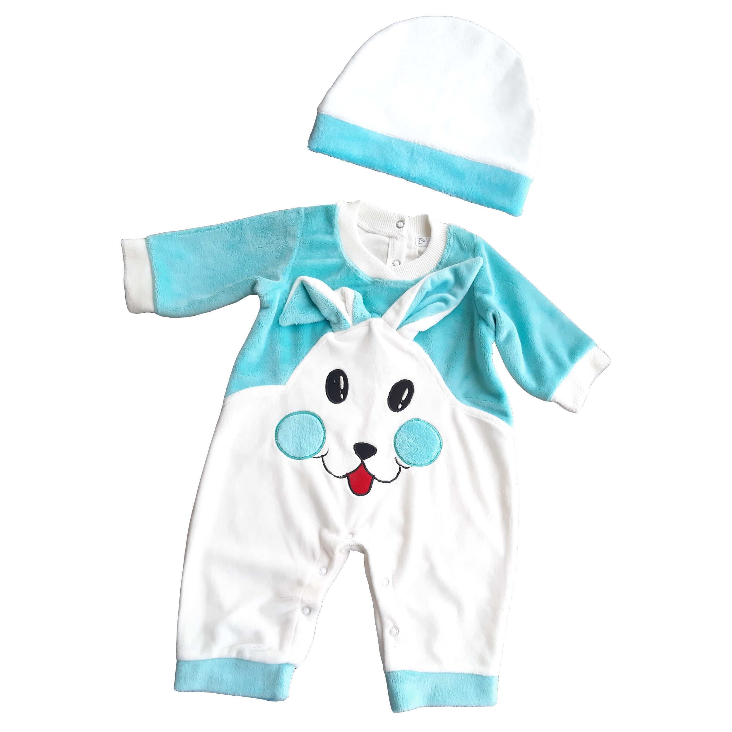 ست سرهمی و کلاه نوزادی مدل خرگوش رنگ آبی