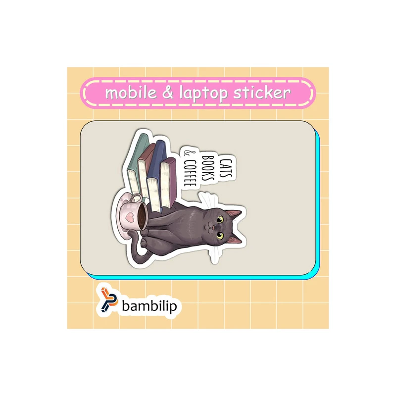 استیکر بامبیلیپ مدل کارت عابر طرح گربه و قهوه و کتاب کد 7665181