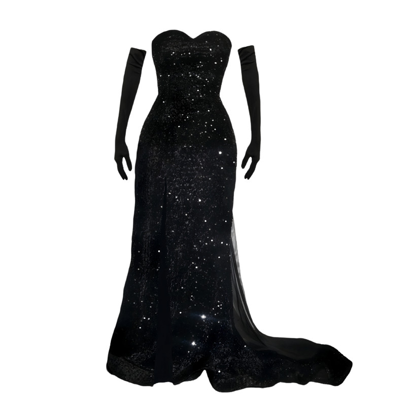 پیراهن یقه دکلته زنانه مدل a10a به همراه دستکش