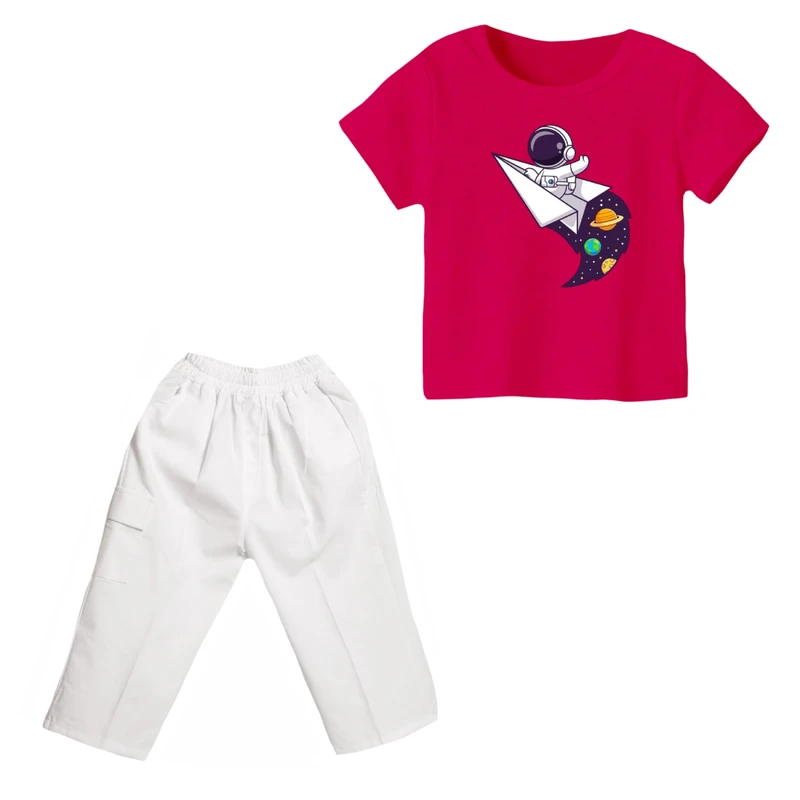 ست تی شرت و شلوارک دخترانه مدل فضانورد کد ۱۲