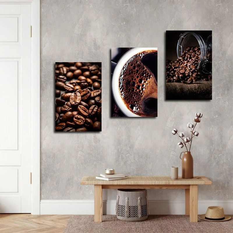 تابلو شاسی بکلیت طرح کافی شاپ و فنجان قهوه مدل SH-2821 مجموعه 3 عددی