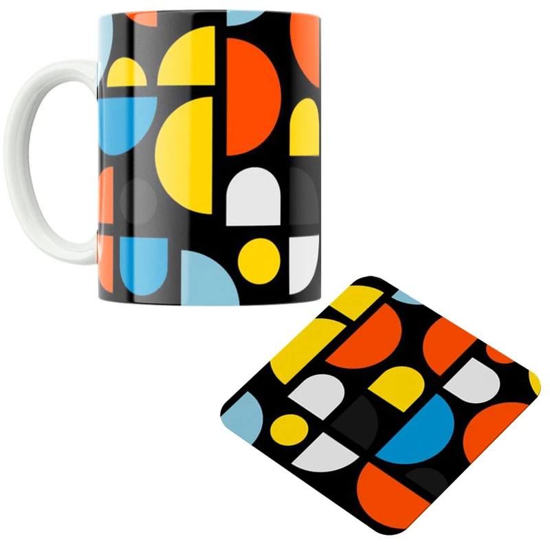 ماگ پاد آفرین مدل نیم دایره ها کد DKC589 به همراه زیر لیوانی