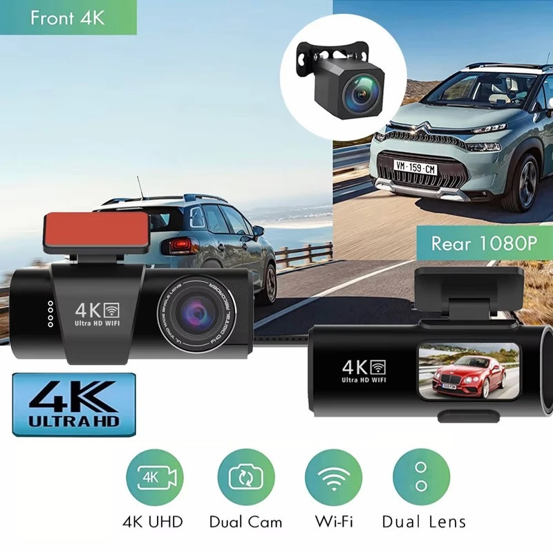 دوربین فیلمبرداری ثبت وقایع خودرو مدل OK309-4K-WiFi-GPS به همراه دوربین عقب