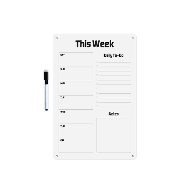 تخته وایت برد مدل پلنر هفتگی سایز 29.5×19.5 سانتی متر به همراه ماژیک