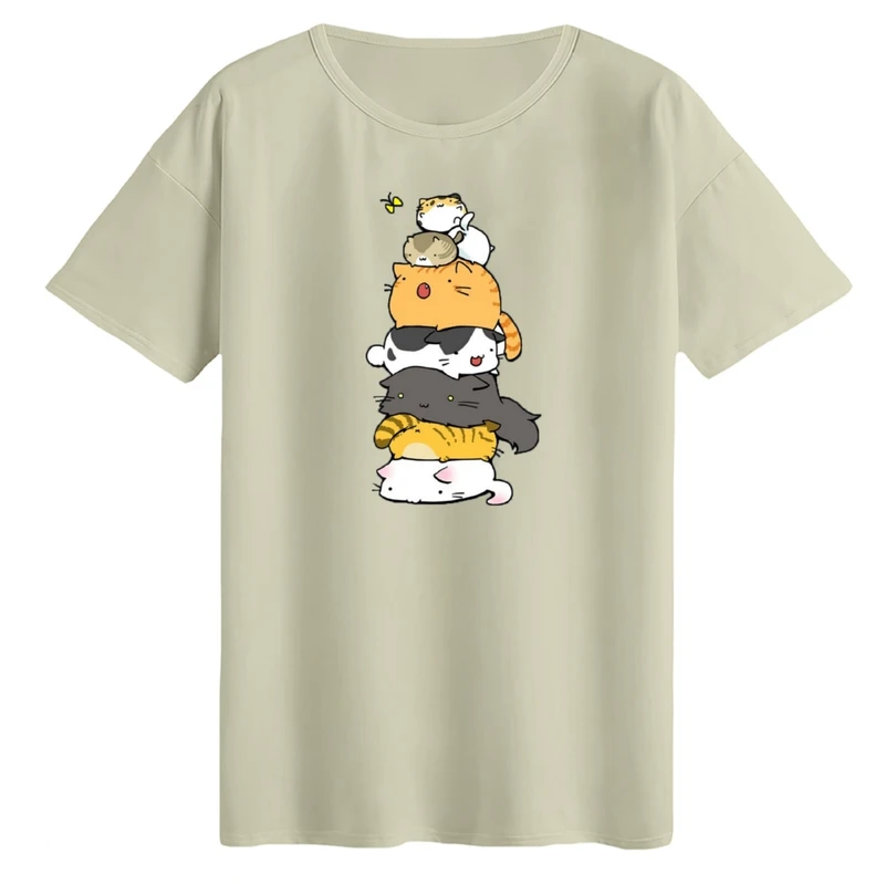 تی‌شرت لانگ آستین کوتاه زنانه مدل گربه بازیگوش